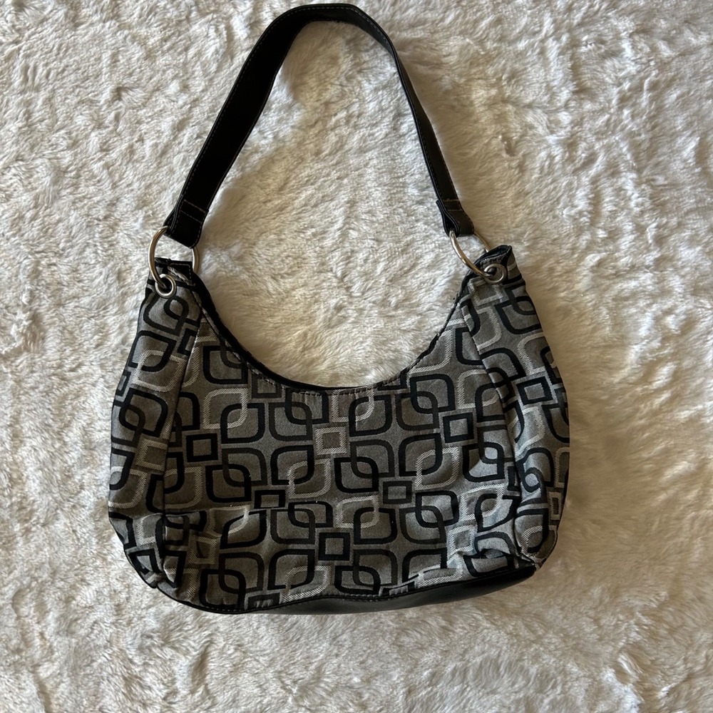 Liz Claiborne Shoulder Bag Womens Small Black Grey Y2K Mini Geometric Logo Hobo - Picture 5 of 8